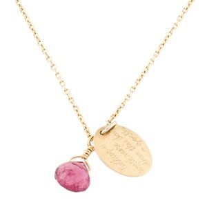 RARE Jeanine Payer 18k Gold quote and tourmaline stone necklace